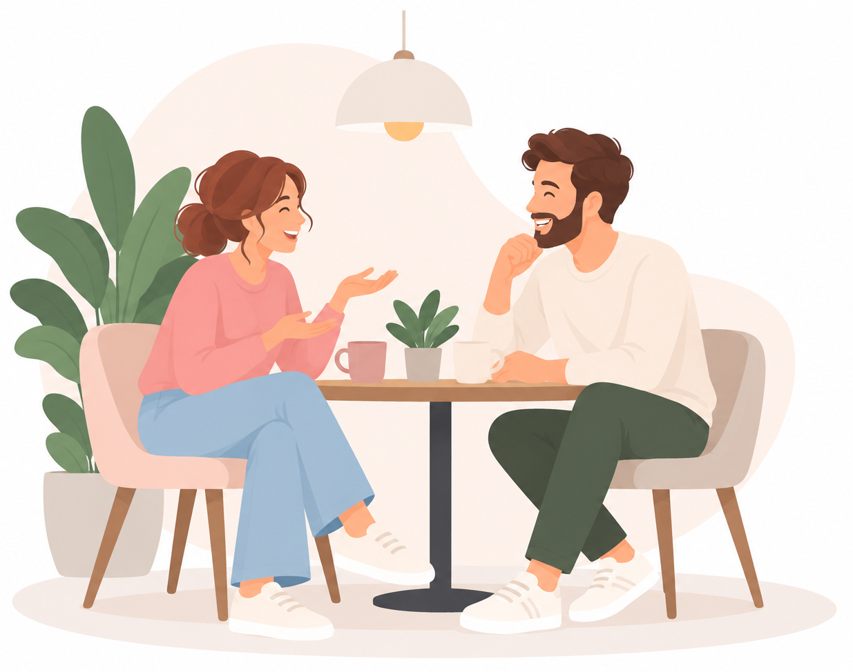 Illustratie van twee mensen in gesprek